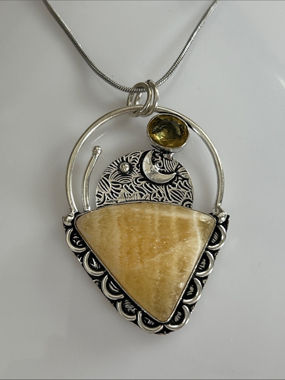 Hand Crafted Yellow Jasper and Citrine Sterling Silver Pendant